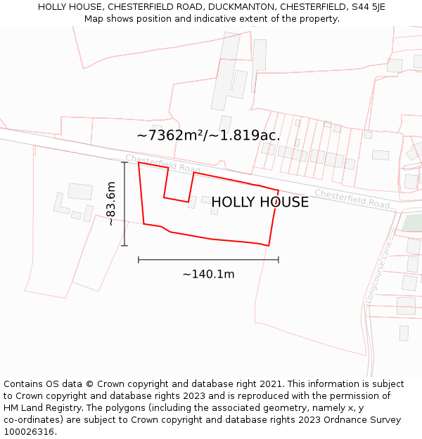 HOLLY HOUSE, CHESTERFIELD ROAD, DUCKMANTON, CHESTERFIELD, S44 5JE: Plot and title map