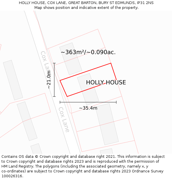 HOLLY HOUSE, COX LANE, GREAT BARTON, BURY ST EDMUNDS, IP31 2NS: Plot and title map
