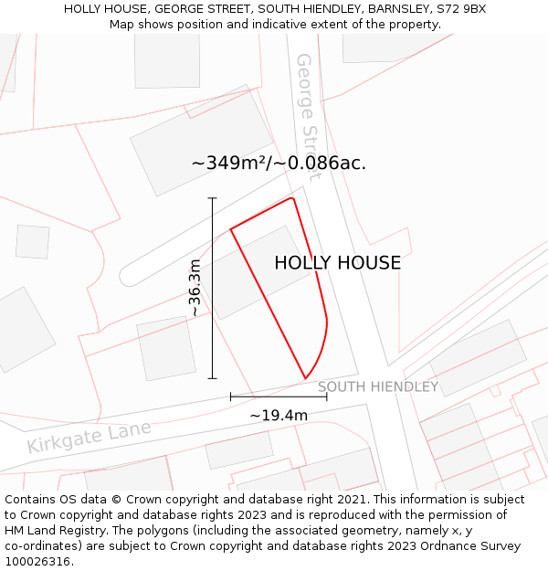 HOLLY HOUSE, GEORGE STREET, SOUTH HIENDLEY, BARNSLEY, S72 9BX: Plot and title map