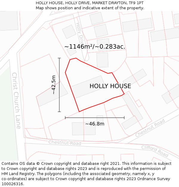 HOLLY HOUSE, HOLLY DRIVE, MARKET DRAYTON, TF9 1PT: Plot and title map