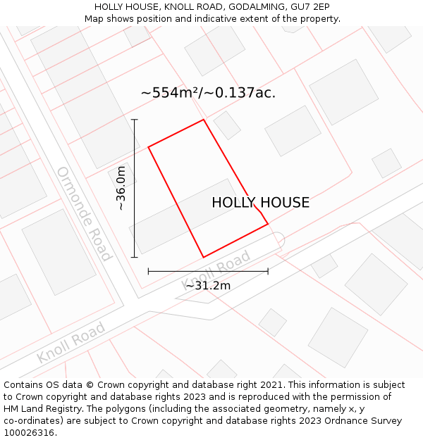HOLLY HOUSE, KNOLL ROAD, GODALMING, GU7 2EP: Plot and title map