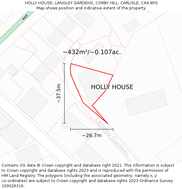 HOLLY HOUSE, LANGLEY GARDENS, CORBY HILL, CARLISLE, CA4 8PS: Plot and title map