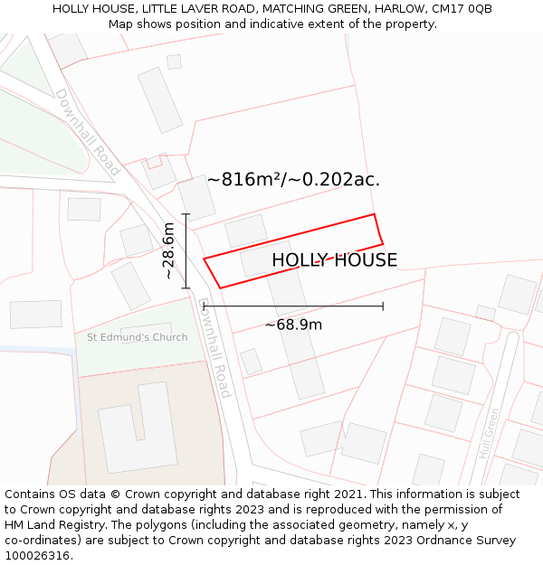 HOLLY HOUSE, LITTLE LAVER ROAD, MATCHING GREEN, HARLOW, CM17 0QB: Plot and title map