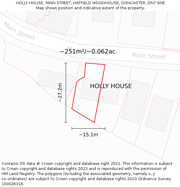 HOLLY HOUSE, MAIN STREET, HATFIELD WOODHOUSE, DONCASTER, DN7 6NE: Plot and title map