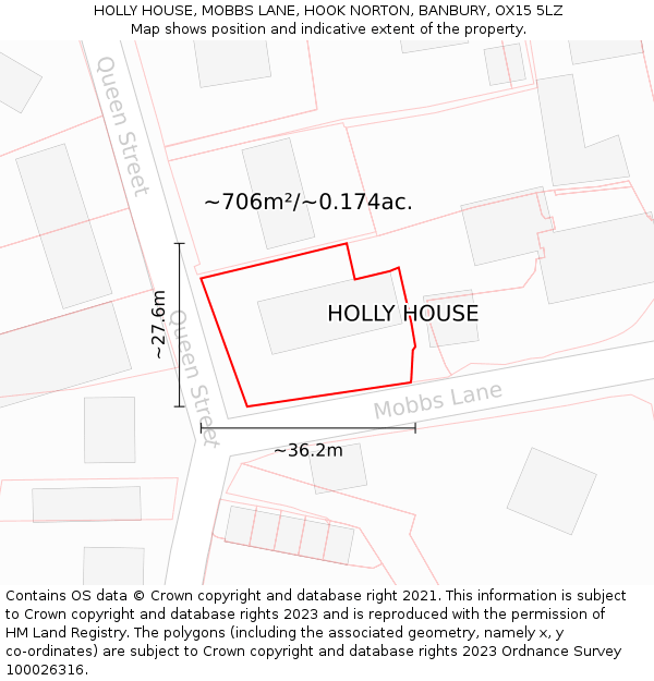 HOLLY HOUSE, MOBBS LANE, HOOK NORTON, BANBURY, OX15 5LZ: Plot and title map