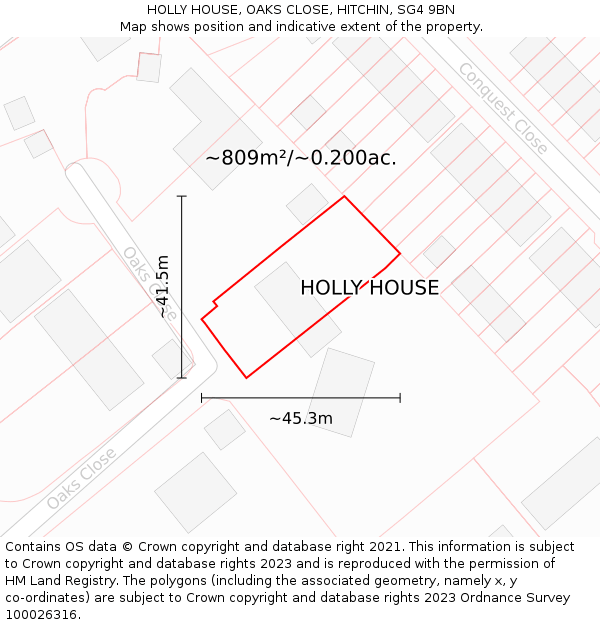 HOLLY HOUSE, OAKS CLOSE, HITCHIN, SG4 9BN: Plot and title map