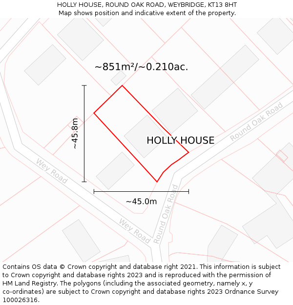 HOLLY HOUSE, ROUND OAK ROAD, WEYBRIDGE, KT13 8HT: Plot and title map