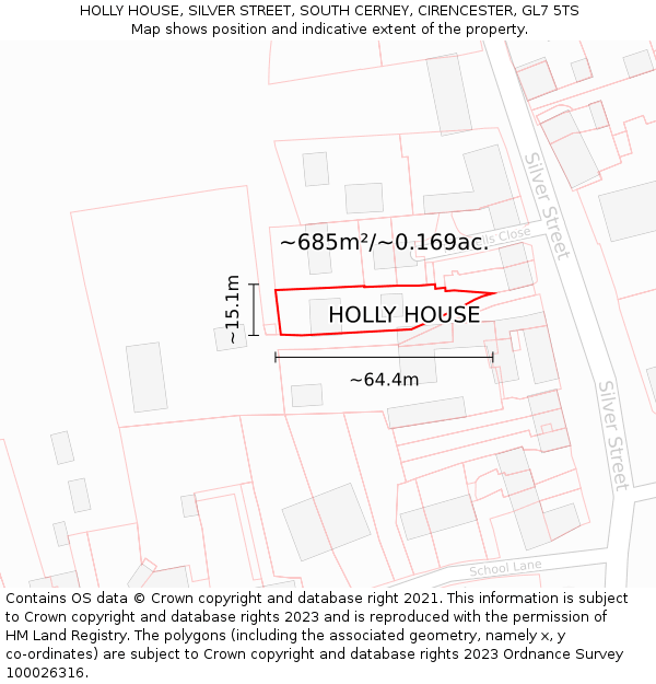 HOLLY HOUSE, SILVER STREET, SOUTH CERNEY, CIRENCESTER, GL7 5TS: Plot and title map