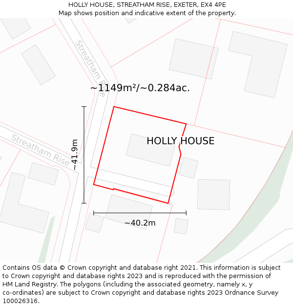 HOLLY HOUSE, STREATHAM RISE, EXETER, EX4 4PE: Plot and title map
