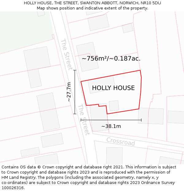 HOLLY HOUSE, THE STREET, SWANTON ABBOTT, NORWICH, NR10 5DU: Plot and title map