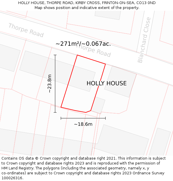HOLLY HOUSE, THORPE ROAD, KIRBY CROSS, FRINTON-ON-SEA, CO13 0ND: Plot and title map