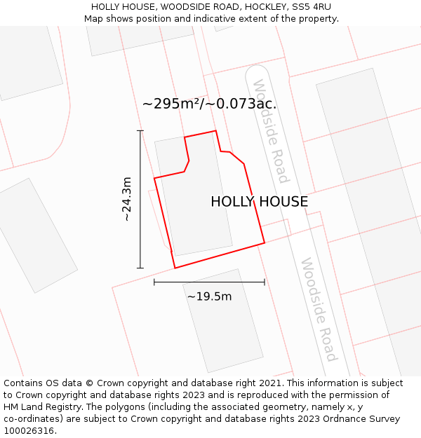 HOLLY HOUSE, WOODSIDE ROAD, HOCKLEY, SS5 4RU: Plot and title map