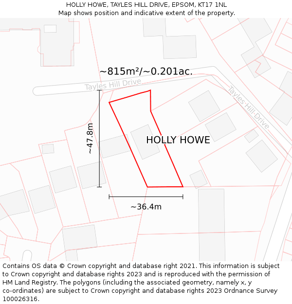 HOLLY HOWE, TAYLES HILL DRIVE, EPSOM, KT17 1NL: Plot and title map