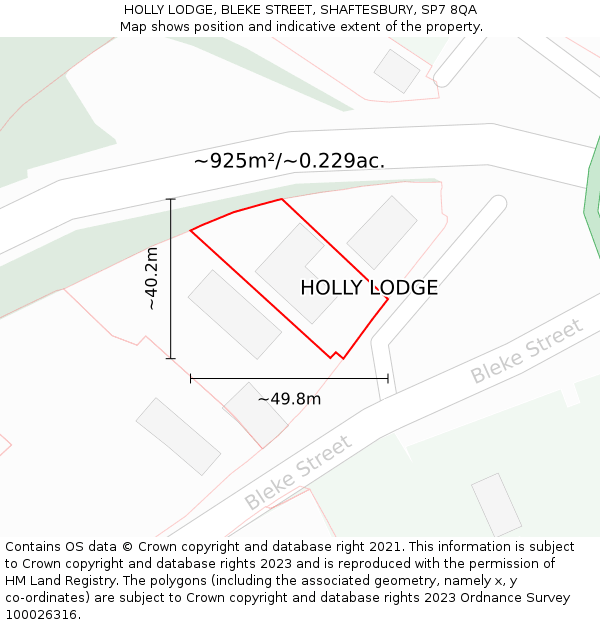 HOLLY LODGE, BLEKE STREET, SHAFTESBURY, SP7 8QA: Plot and title map