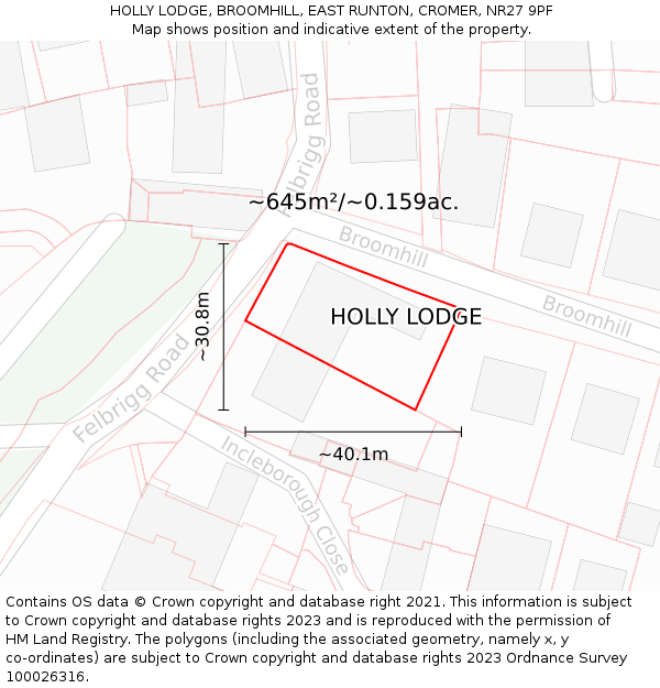 HOLLY LODGE, BROOMHILL, EAST RUNTON, CROMER, NR27 9PF: Plot and title map