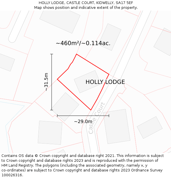 HOLLY LODGE, CASTLE COURT, KIDWELLY, SA17 5EF: Plot and title map