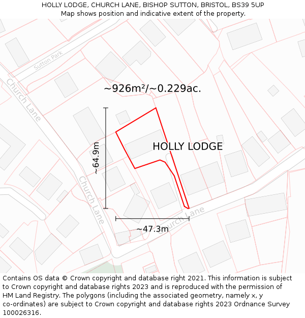 HOLLY LODGE, CHURCH LANE, BISHOP SUTTON, BRISTOL, BS39 5UP: Plot and title map