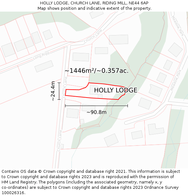 HOLLY LODGE, CHURCH LANE, RIDING MILL, NE44 6AP: Plot and title map