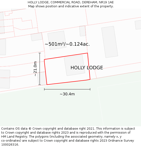 HOLLY LODGE, COMMERCIAL ROAD, DEREHAM, NR19 1AE: Plot and title map