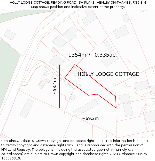 HOLLY LODGE COTTAGE, READING ROAD, SHIPLAKE, HENLEY-ON-THAMES, RG9 3JN: Plot and title map