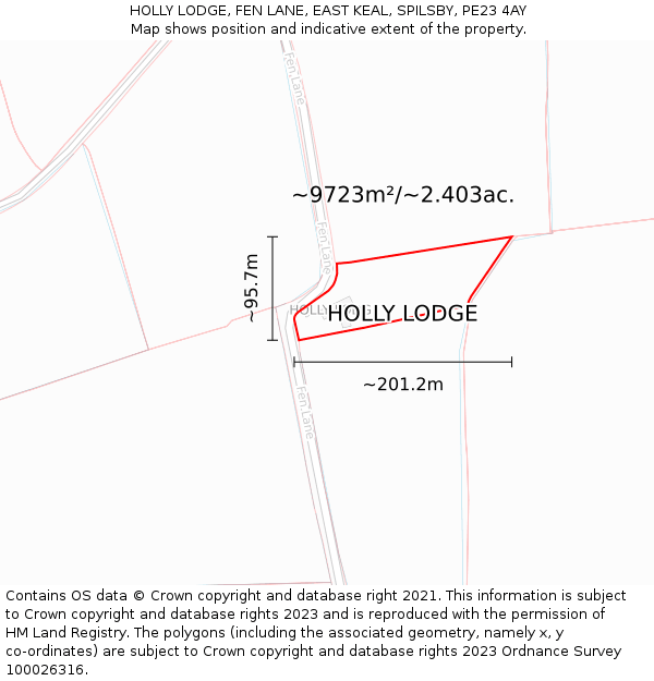 HOLLY LODGE, FEN LANE, EAST KEAL, SPILSBY, PE23 4AY: Plot and title map