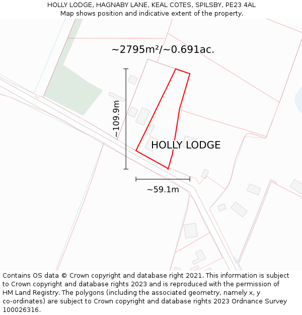 HOLLY LODGE, HAGNABY LANE, KEAL COTES, SPILSBY, PE23 4AL: Plot and title map