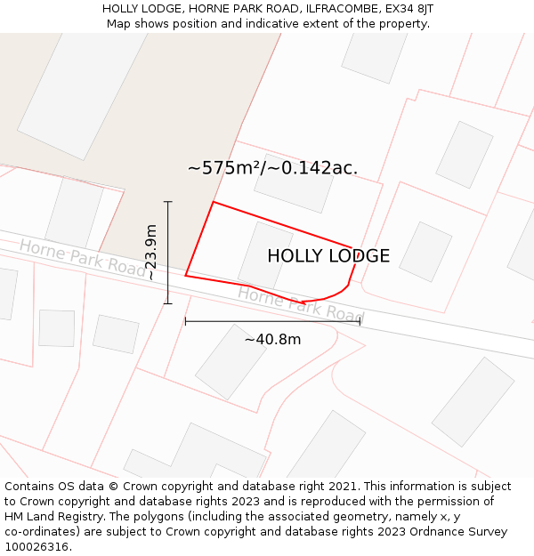 HOLLY LODGE, HORNE PARK ROAD, ILFRACOMBE, EX34 8JT: Plot and title map