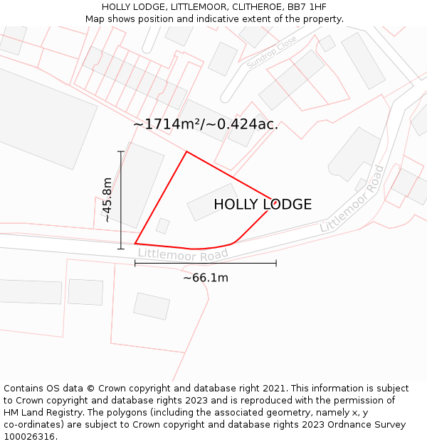 HOLLY LODGE, LITTLEMOOR, CLITHEROE, BB7 1HF: Plot and title map