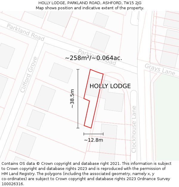 HOLLY LODGE, PARKLAND ROAD, ASHFORD, TW15 2JG: Plot and title map