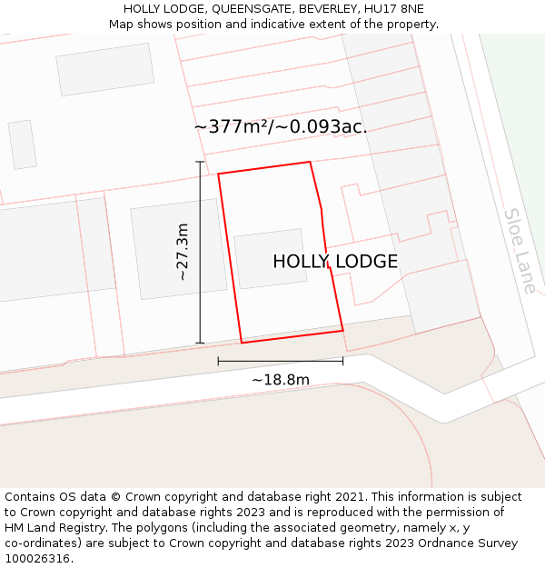 HOLLY LODGE, QUEENSGATE, BEVERLEY, HU17 8NE: Plot and title map