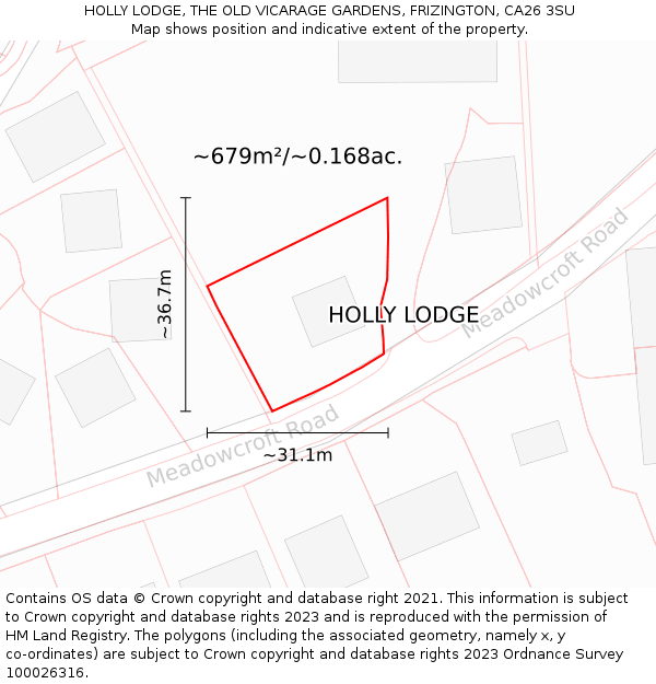 HOLLY LODGE, THE OLD VICARAGE GARDENS, FRIZINGTON, CA26 3SU: Plot and title map