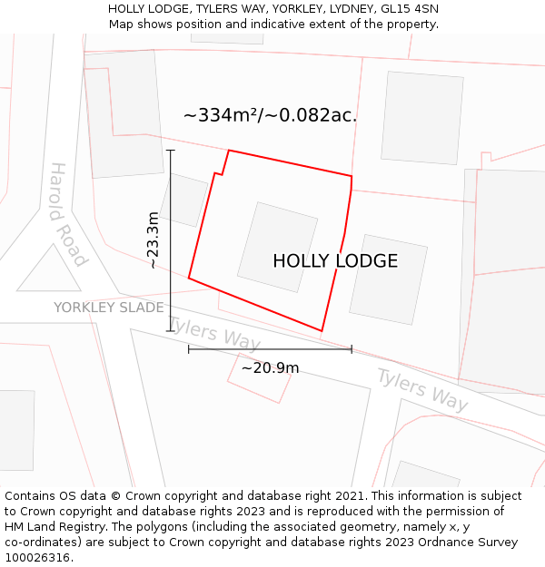 HOLLY LODGE, TYLERS WAY, YORKLEY, LYDNEY, GL15 4SN: Plot and title map