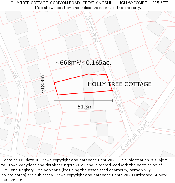 HOLLY TREE COTTAGE, COMMON ROAD, GREAT KINGSHILL, HIGH WYCOMBE, HP15 6EZ: Plot and title map