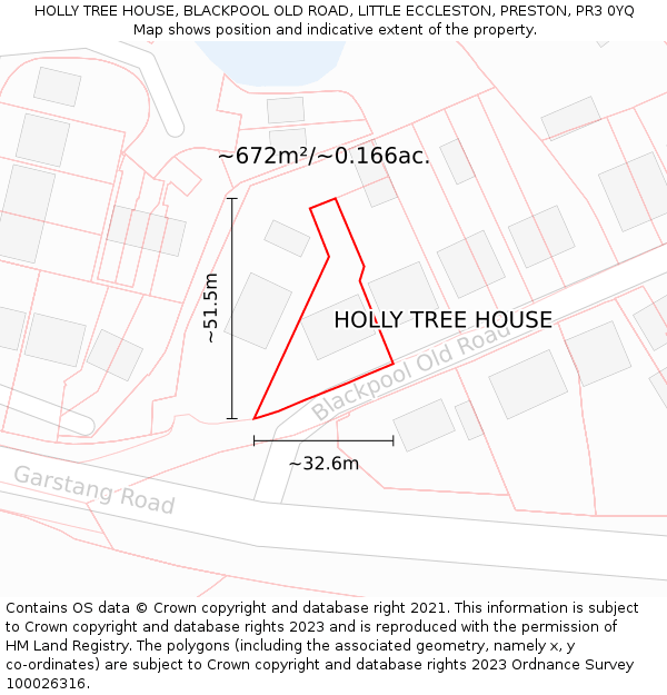HOLLY TREE HOUSE, BLACKPOOL OLD ROAD, LITTLE ECCLESTON, PRESTON, PR3 0YQ: Plot and title map