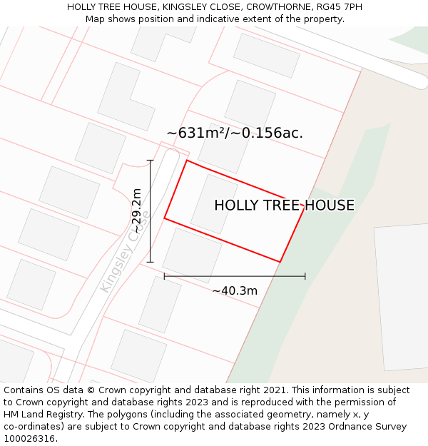 HOLLY TREE HOUSE, KINGSLEY CLOSE, CROWTHORNE, RG45 7PH: Plot and title map