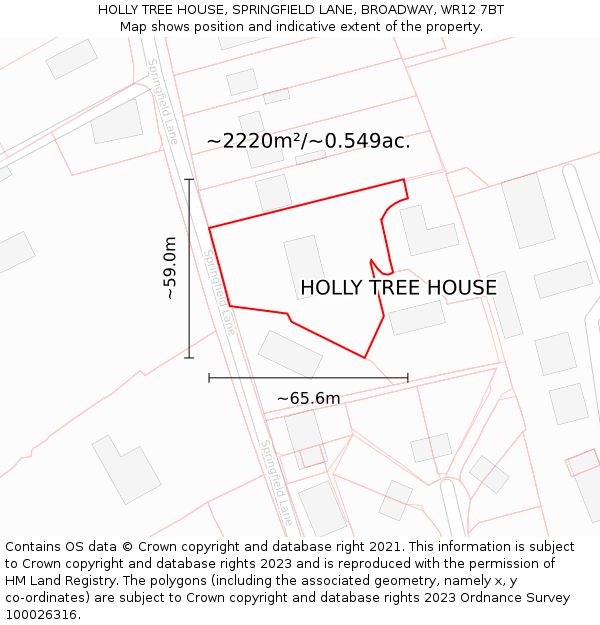 HOLLY TREE HOUSE, SPRINGFIELD LANE, BROADWAY, WR12 7BT: Plot and title map