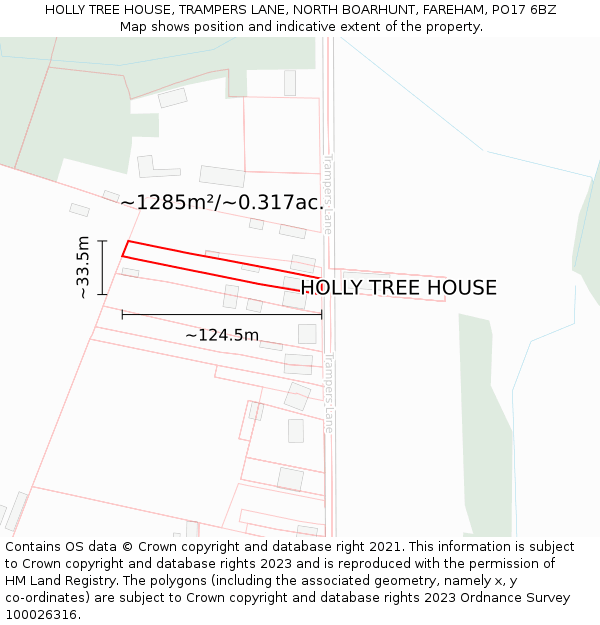 HOLLY TREE HOUSE, TRAMPERS LANE, NORTH BOARHUNT, FAREHAM, PO17 6BZ: Plot and title map