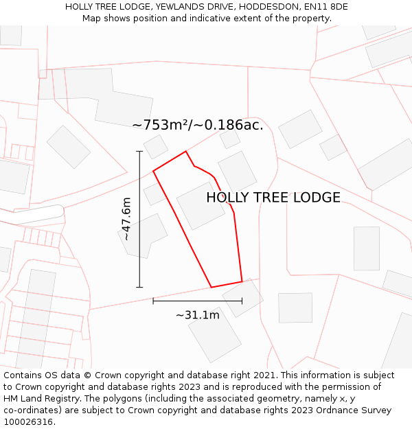 HOLLY TREE LODGE, YEWLANDS DRIVE, HODDESDON, EN11 8DE: Plot and title map