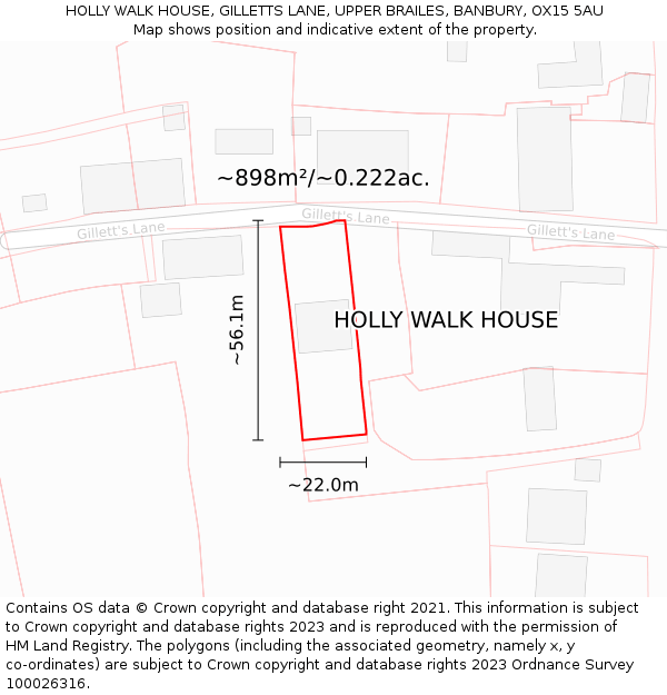 HOLLY WALK HOUSE, GILLETTS LANE, UPPER BRAILES, BANBURY, OX15 5AU: Plot and title map