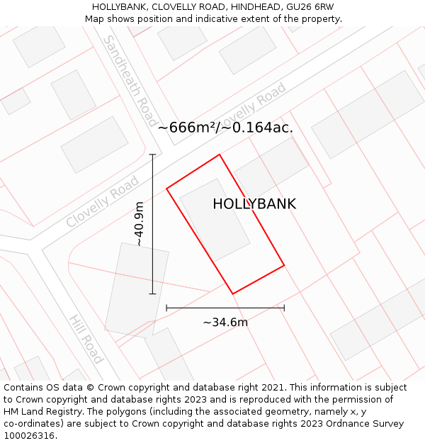 HOLLYBANK, CLOVELLY ROAD, HINDHEAD, GU26 6RW: Plot and title map