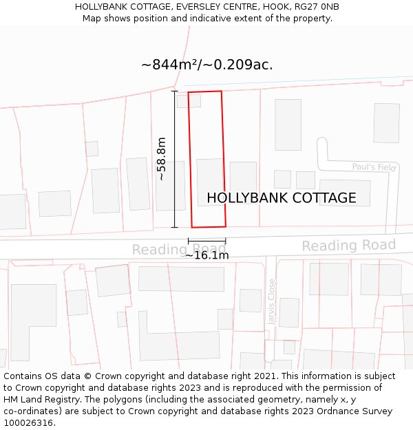 HOLLYBANK COTTAGE, EVERSLEY CENTRE, HOOK, RG27 0NB: Plot and title map