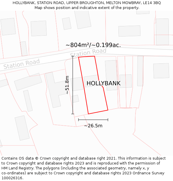 HOLLYBANK, STATION ROAD, UPPER BROUGHTON, MELTON MOWBRAY, LE14 3BQ: Plot and title map