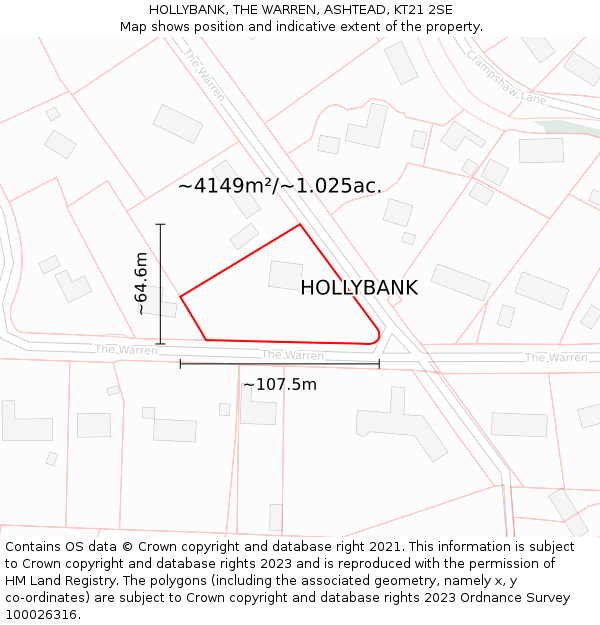 HOLLYBANK, THE WARREN, ASHTEAD, KT21 2SE: Plot and title map