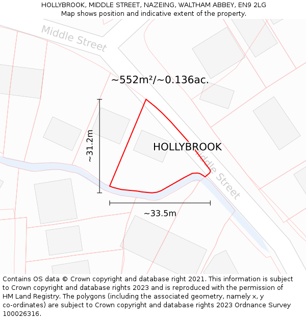 HOLLYBROOK, MIDDLE STREET, NAZEING, WALTHAM ABBEY, EN9 2LG: Plot and title map