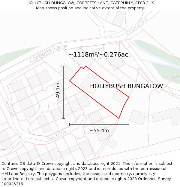 HOLLYBUSH BUNGALOW, CORBETTS LANE, CAERPHILLY, CF83 3HX: Plot and title map