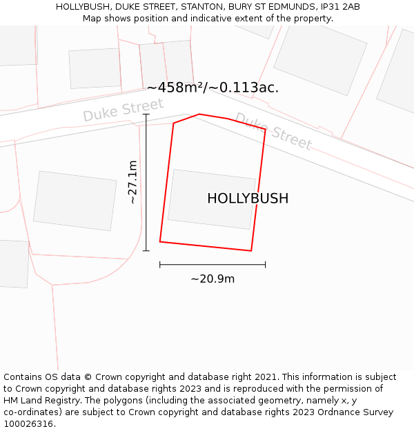 HOLLYBUSH, DUKE STREET, STANTON, BURY ST EDMUNDS, IP31 2AB: Plot and title map