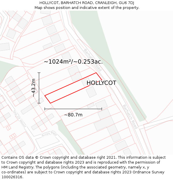 HOLLYCOT, BARHATCH ROAD, CRANLEIGH, GU6 7DJ: Plot and title map