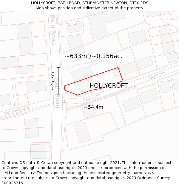 HOLLYCROFT, BATH ROAD, STURMINSTER NEWTON, DT10 1DS: Plot and title map