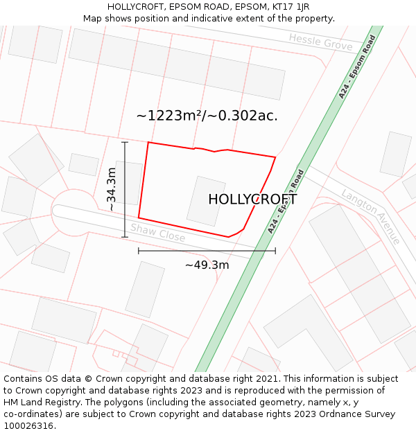 HOLLYCROFT, EPSOM ROAD, EPSOM, KT17 1JR: Plot and title map