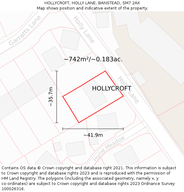 HOLLYCROFT, HOLLY LANE, BANSTEAD, SM7 2AX: Plot and title map
